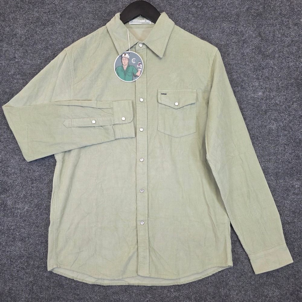 Criquet Corduroy Shirt Mens Size M Sage Green Pearl Snap Long Sleeve Casual NWT